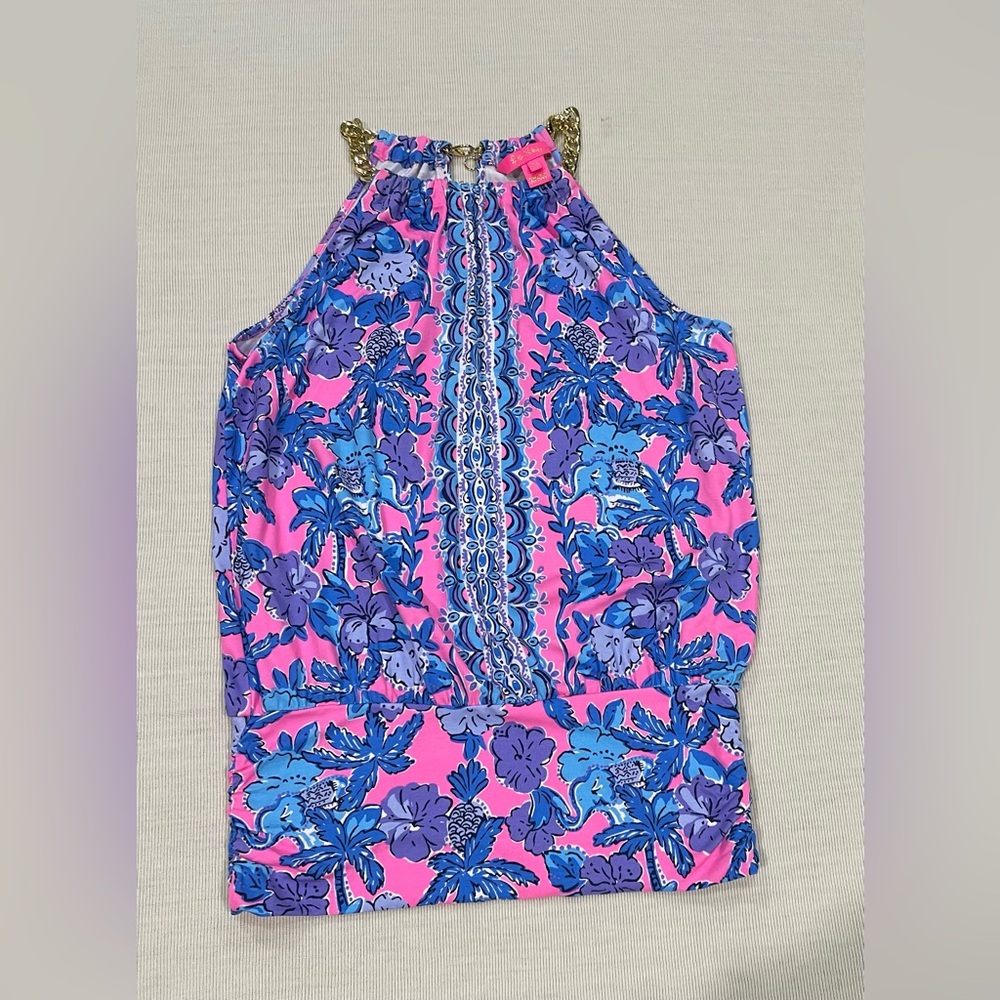 Lilly Pulitzer Bowen Halter Top in Soleil Pink Palm Paradise Print Size XXS NWOT - Picture 4 of 8